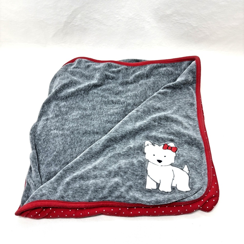 Reversible Gymboree Gray Red Polka Dot Westie Dog Scottie Baby Blanket‎ Lovey